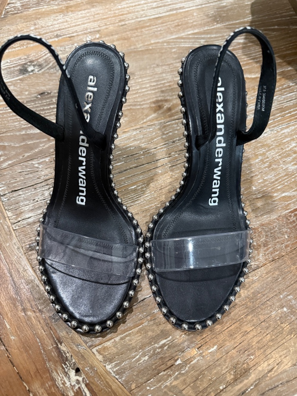 Alexander Wang Black Studded Clear-Strap Slingback Heels